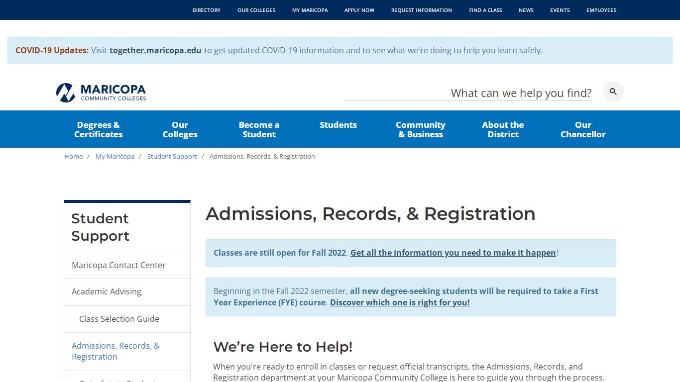 Admissions, Records, & Registration | Maricopa Community Colleges